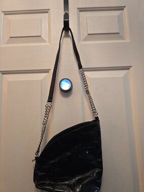 Fetish black leather shoulder bag